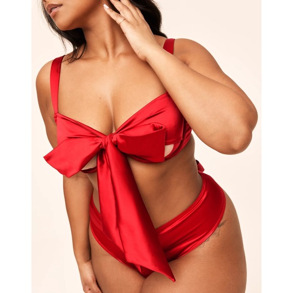 Adore Me Red Bow Bra Lingerie Open Bust Adjustable Straps Size‎ 2X - Picture 1 of 6